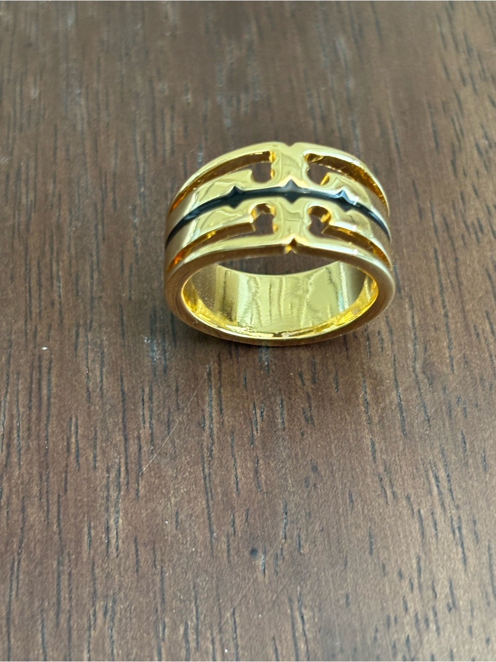 Gold Tone Women's Statement Ring with Black Accents tory Burch size 7